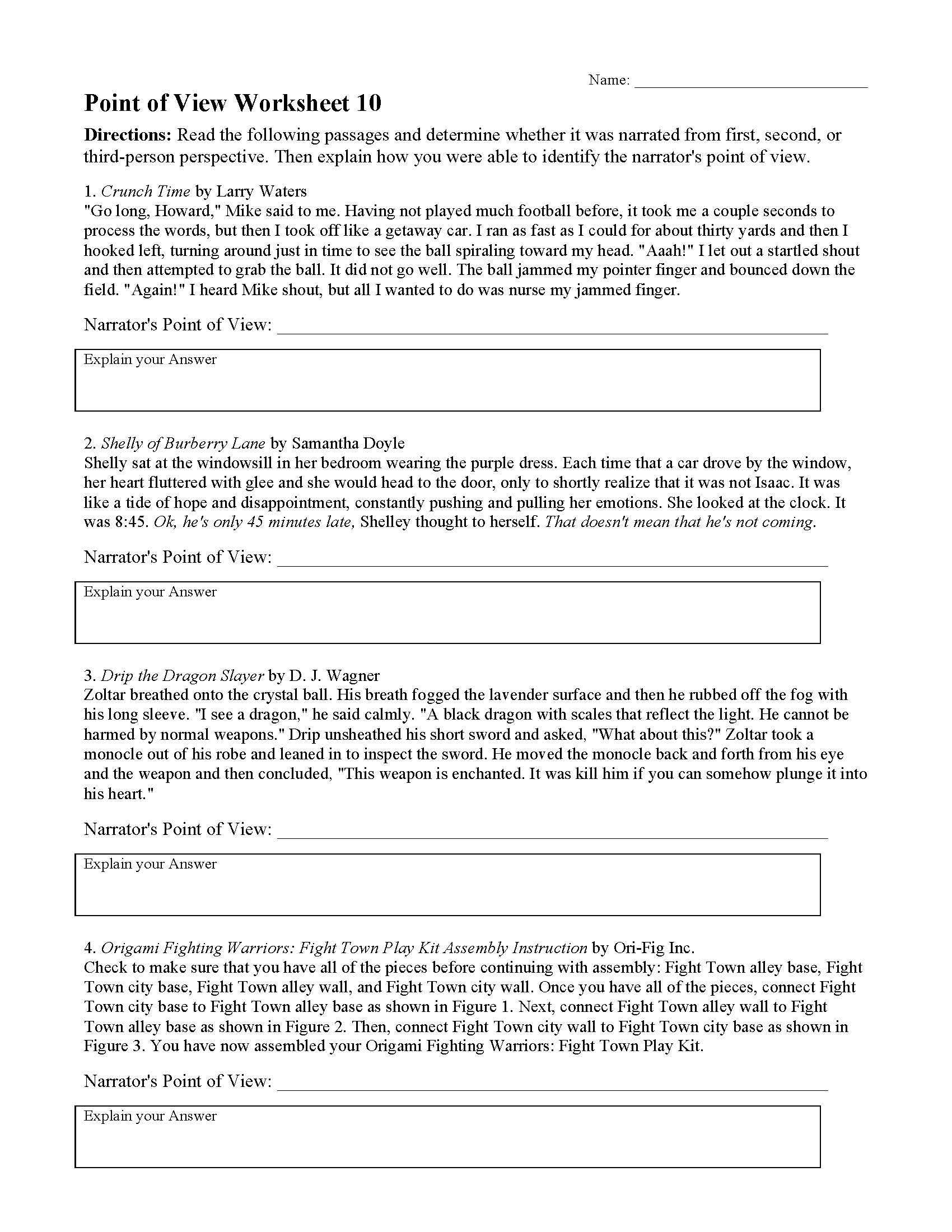 Point Of View Worksheet Intended For Author Point Of View Worksheet