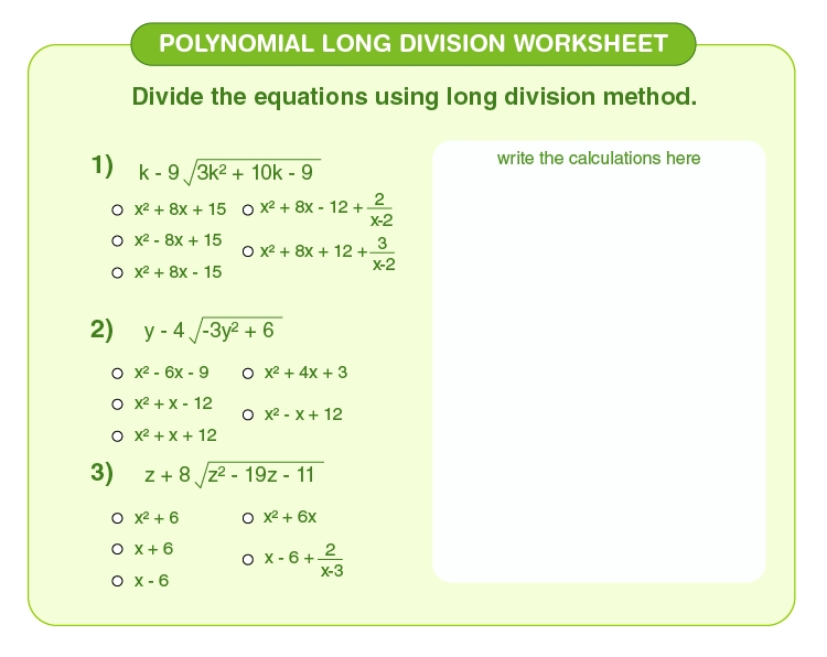 Polynomial Long Division Worksheet | Download Free Printables For Kids Within Long Division Of Polynomials Worksheet