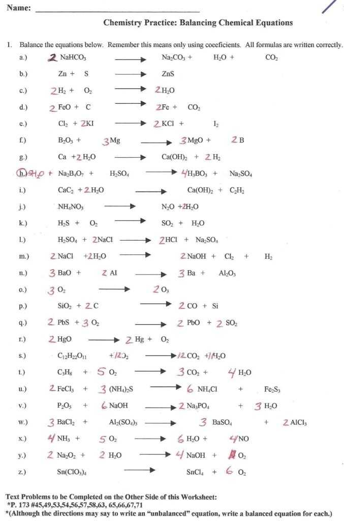 Practice Balancing Equations Answer Key / Balancing Chemical Equations For Balancing Chemical Equations Worksheet Answers