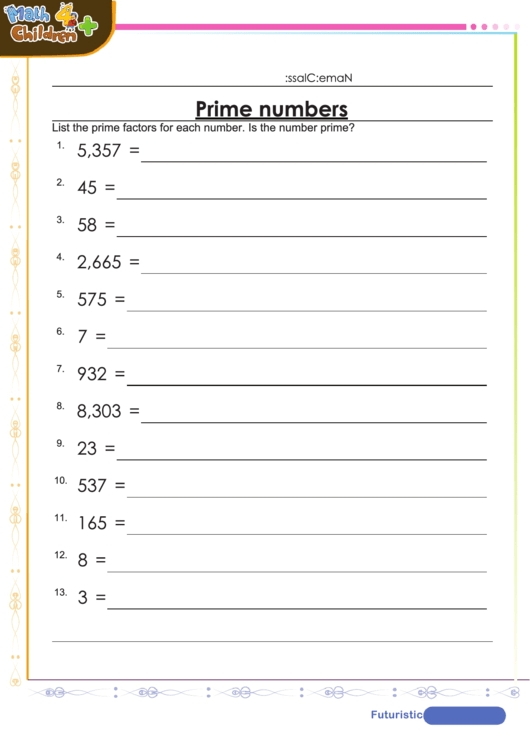 Prime And Composite Numbers Worksheet With Answer Key Printable Pdf Inside Prime And Composite Numbers Worksheet