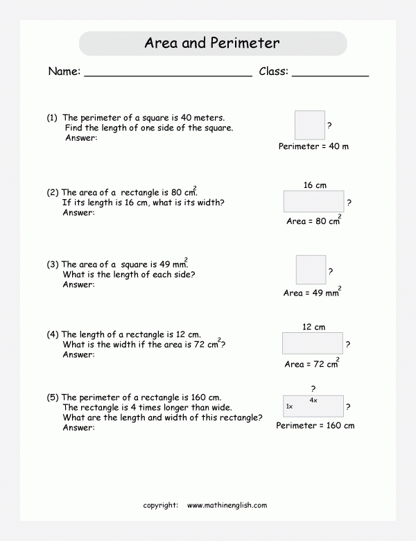 Printable Primary Math Worksheet For Math Grades 1 To 6 Based On The inside Perimeter Word Problems Worksheet