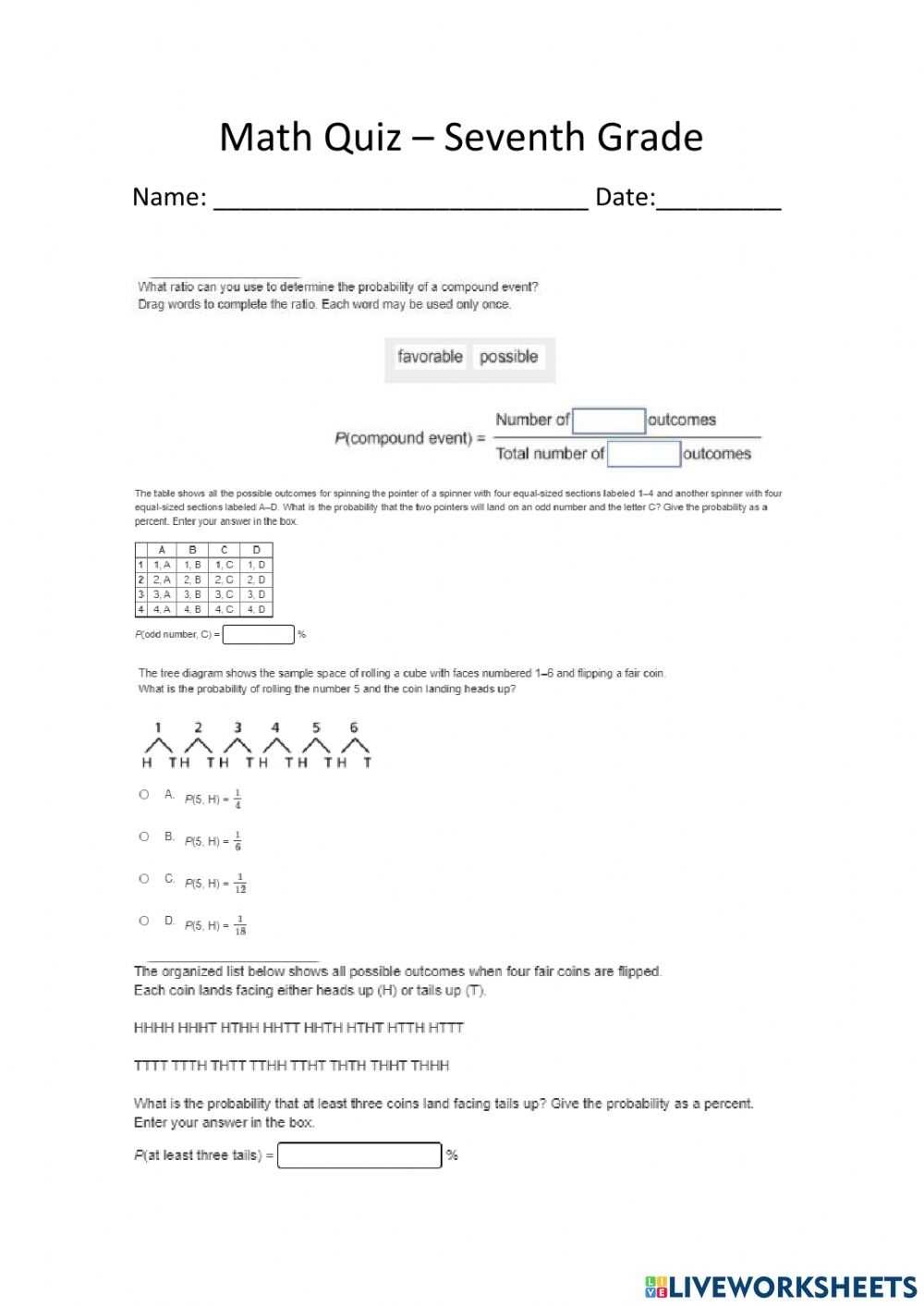 Probability Of Compound Events Worksheet With Regard To Probability Of Compound Events Worksheet