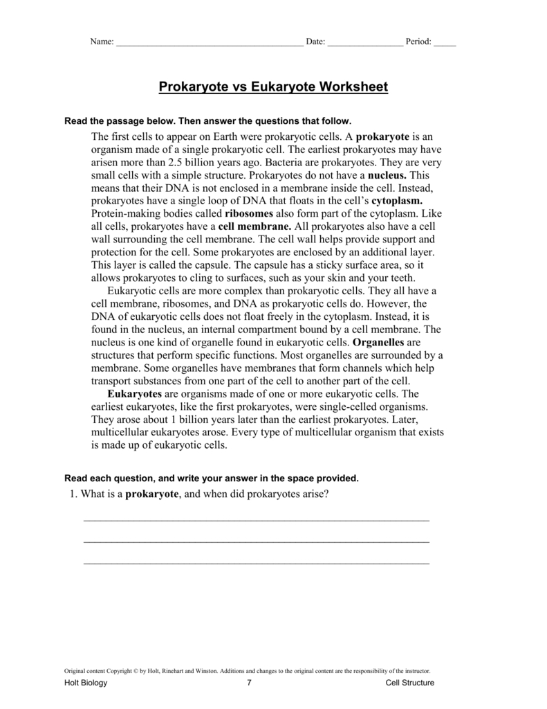 Prokaryotic Vs Eukaryotic Cells Worksheets regarding Prokaryote Vs Eukaryote Worksheet