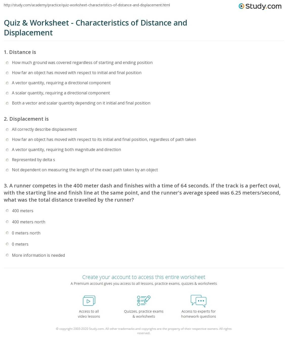 Quiz & Worksheet - Characteristics Of Distance And Displacement | Study Regarding Distance And Displacement Worksheet