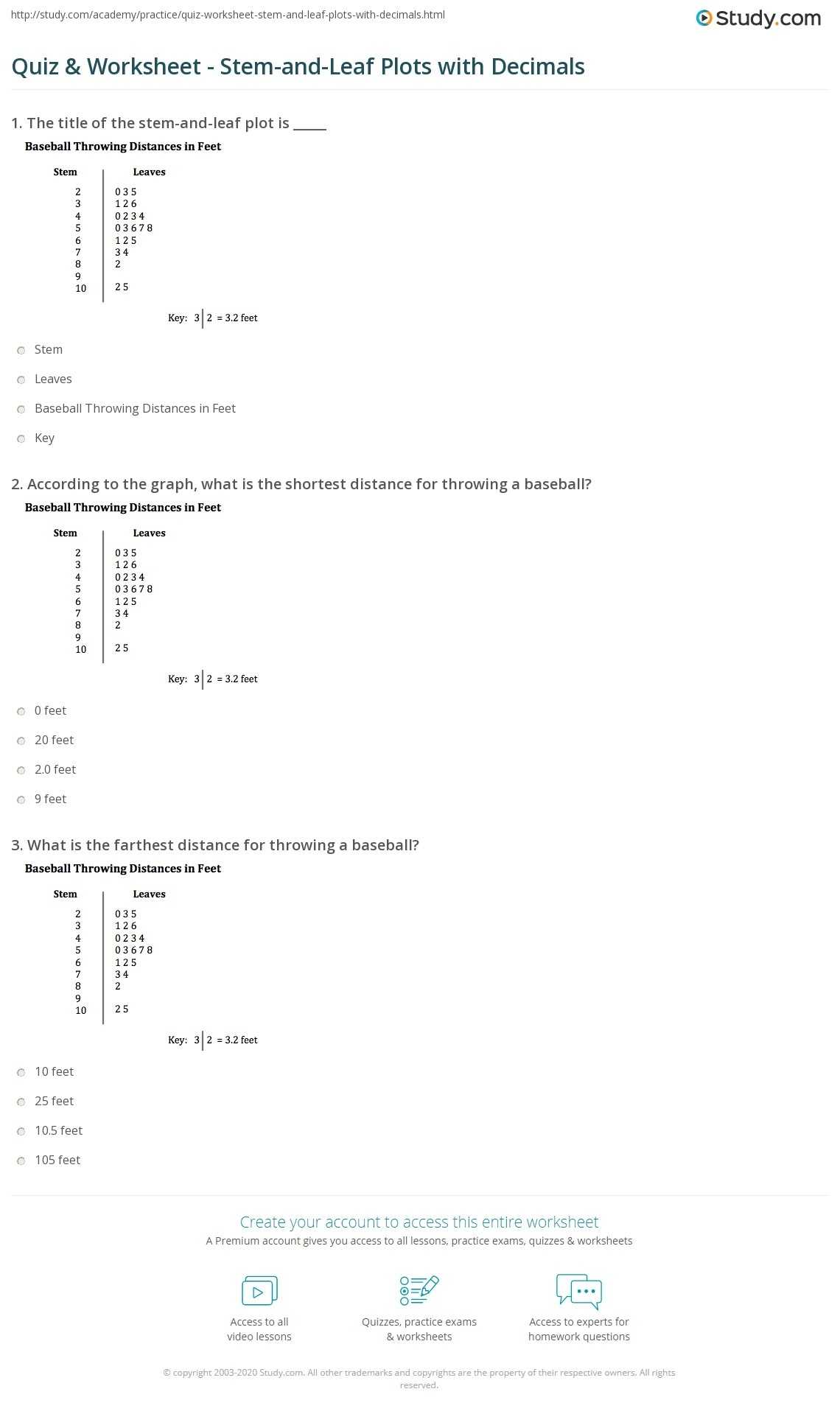 Quiz &amp; Worksheet - Stem-And-Leaf Plots With Decimals | Study within Stem And Leaf Plots Worksheet