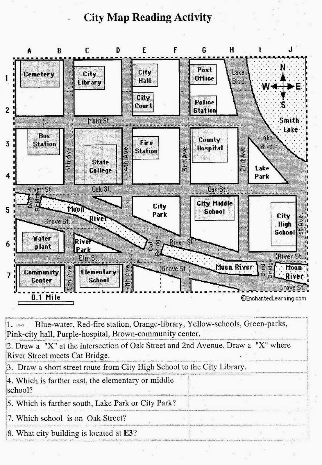 Rachael'S English Worksheets: Map Reading Activity For 7Th Grade inside Reading A Map Worksheet