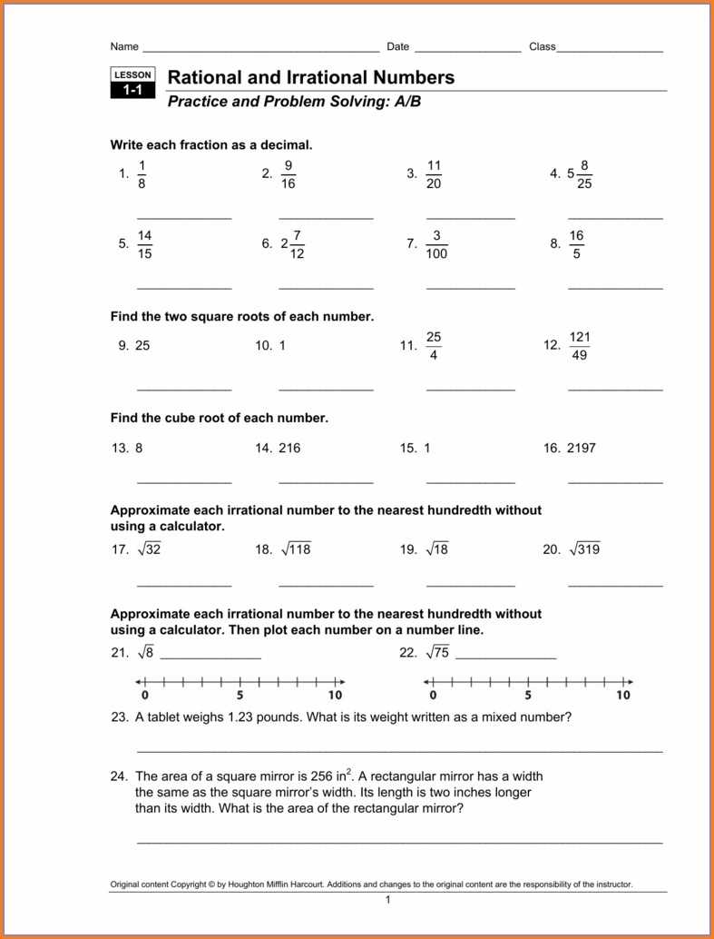 Rational And Irrational Numbers Worksheet Lesson 1 1 Answer Key With Regard To Classifying Rational Numbers Worksheet