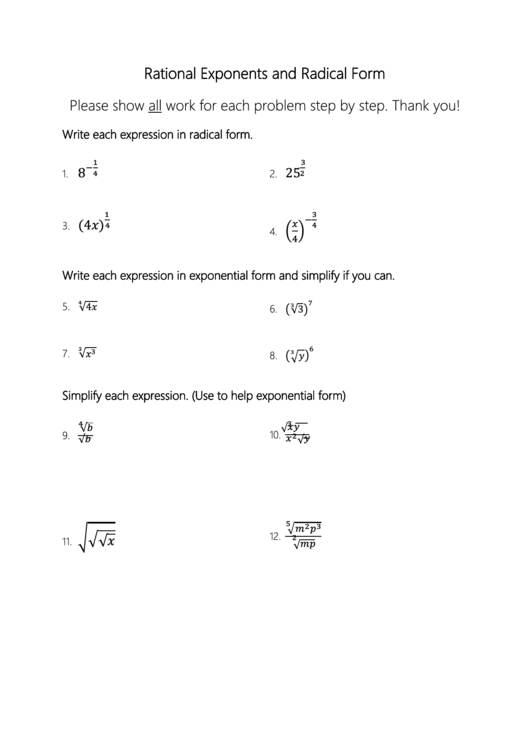 Rational Exponents And Radical Form Worksheet Printable Pdf Download Regarding Rational Exponents And Radicals Worksheet