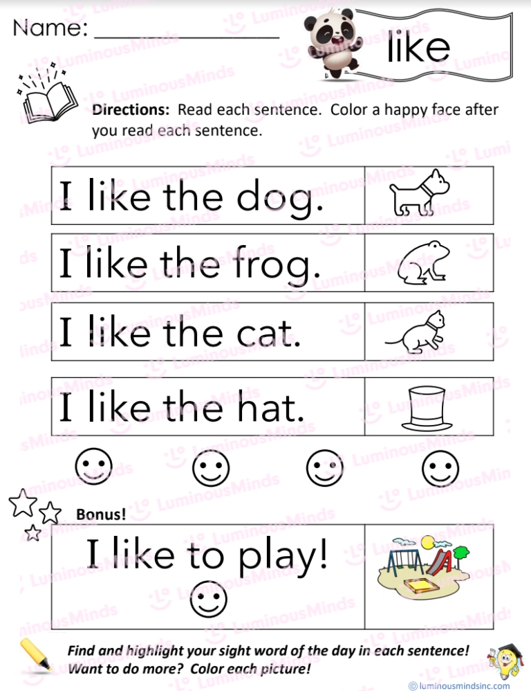 Reading Comprehension Worksheets - Reading With Sight Word: Like intended for Sight Word Like Worksheet