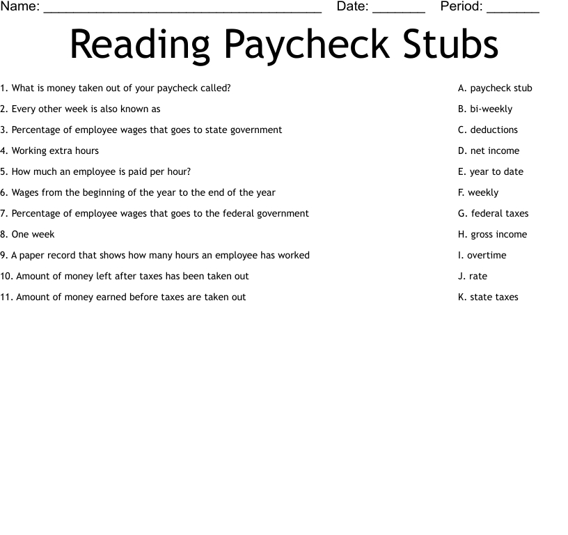 Reading Paycheck Stubs Worksheet - Wordmint regarding Reading A Pay Stub Worksheet