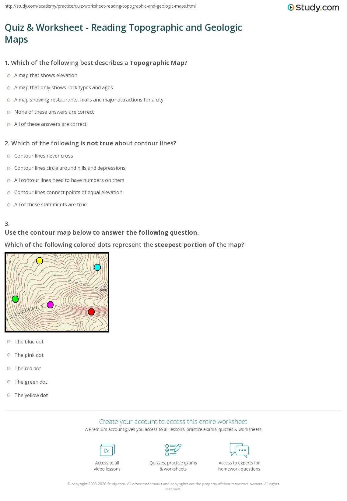 Reading Topographic Maps Gizmo Answers : Worksheets Contour Maps Lesson in Topographic Map Reading Worksheet Answers