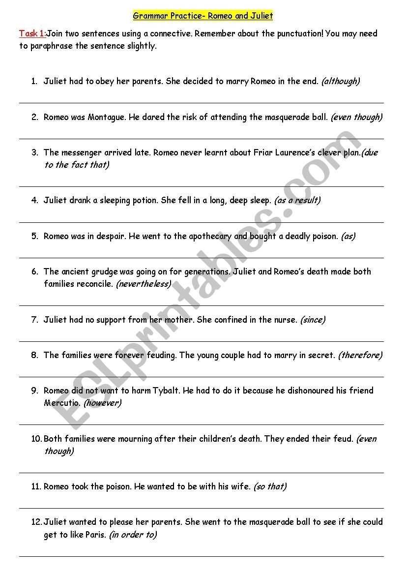 Romeo And Juliet - Esl Worksheet By Pajtek3 regarding Romeo And Juliet Worksheet