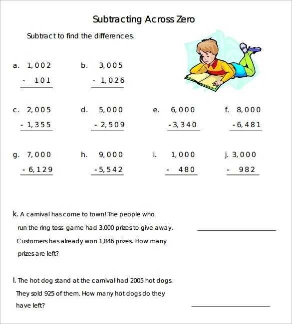Sample Subtraction Across Zeros Worksheet | Free Worksheets Samples Intended For Subtracting Across Zero Worksheet