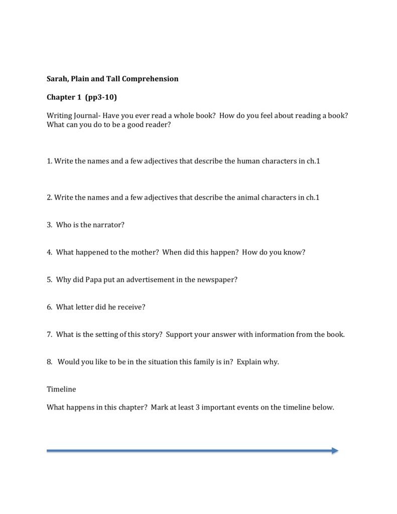 Sarah, Plain And Tall Comprehension Chapter 1 (Pp3 with regard to Sarah Plain And Tall Worksheet