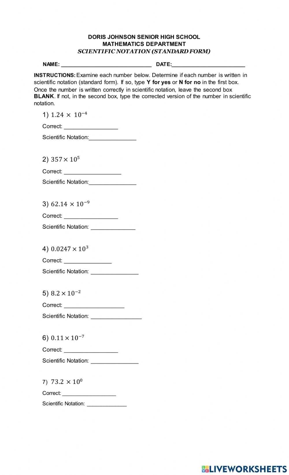 Scientific Notation Online Worksheet With Adding Subtracting Scientific Notation Worksheet