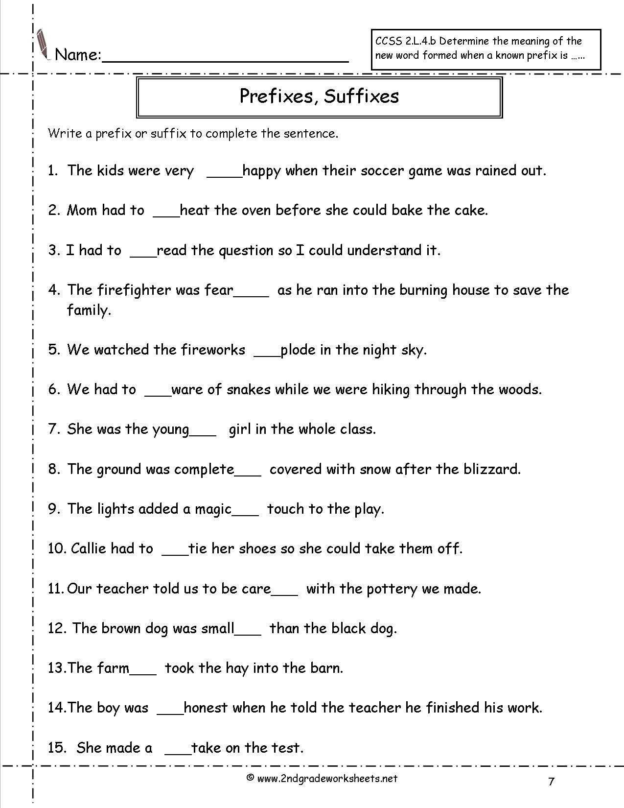 Second Grade Prefixes Worksheets — Db Excel In Prefixes Worksheet 2Nd Grade