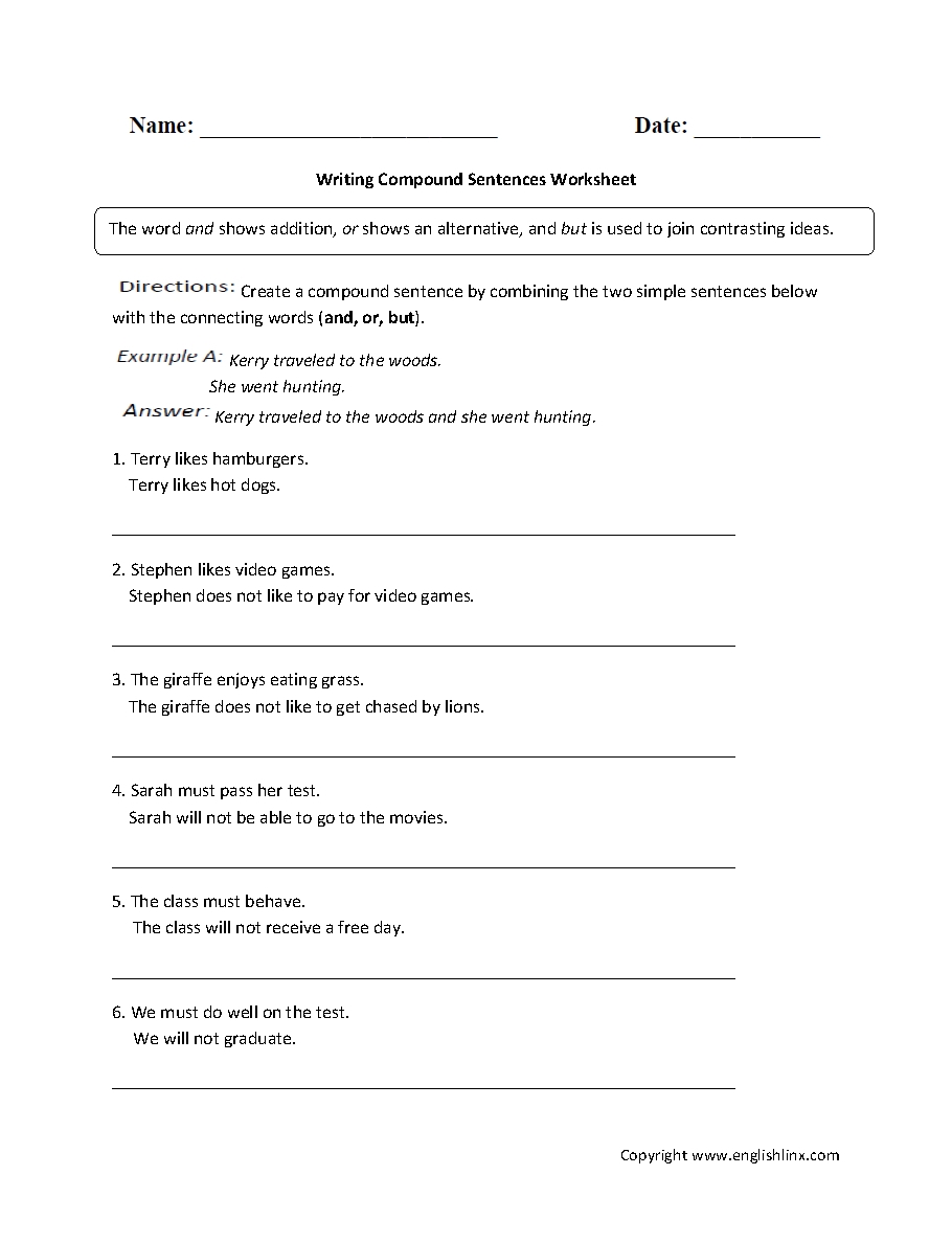 Sentences Worksheets Compound Sentences Worksheets — Db Excel Throughout Simple And Compound Sentences Worksheet