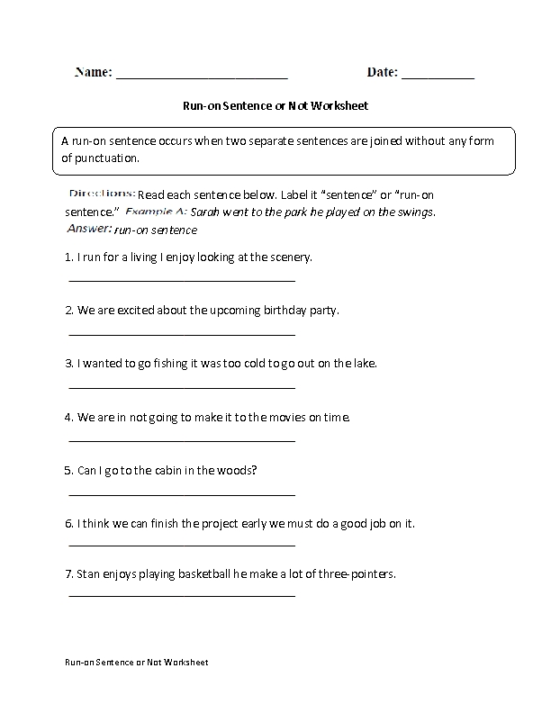 Sentences Worksheets | Run On Sentences Worksheets with Run On Sentence Worksheet Pdf