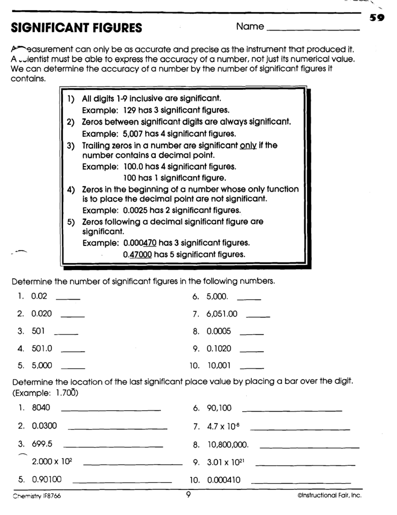 Significant Figures Worksheet Chemistry — Excelguider for Significant Figures Worksheet Chemistry