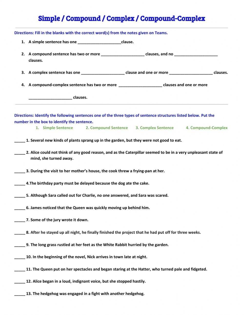 Simple And Compound Sentence Worksheet inside Simple And Compound Sentences Worksheet