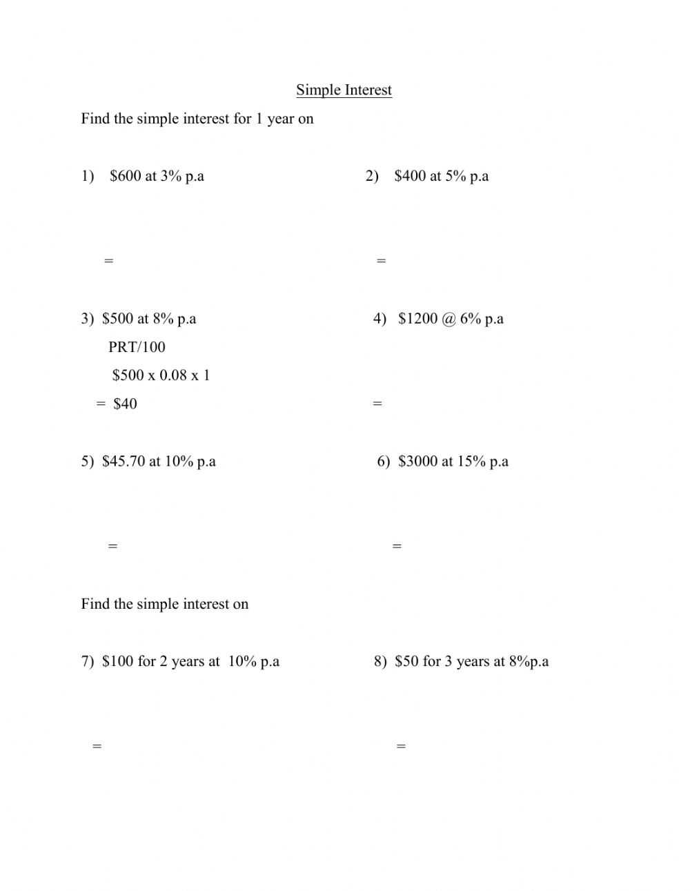 Simple Interest Interactive Worksheet regarding Simple Interest Worksheet Pdf