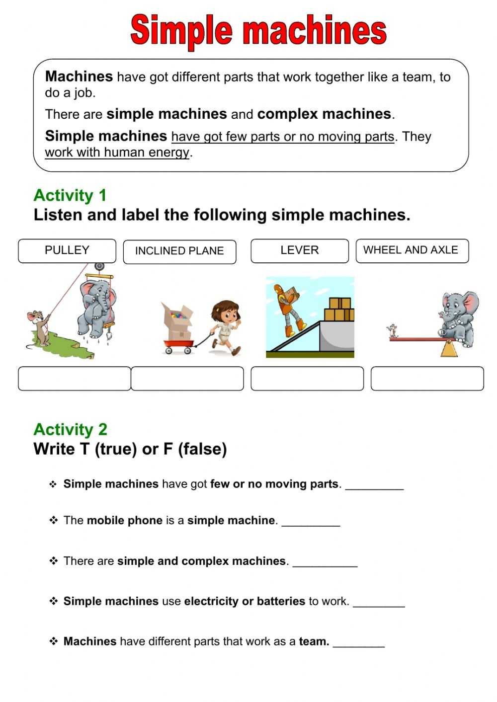 Simple Machine Worksheets / Simple Machines Worksheets / Below, You pertaining to Simple Machines Worksheet Middle School