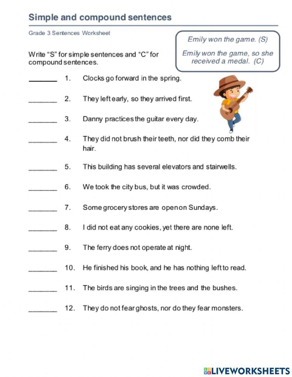 Simple Or Compound Sentence Worksheets Throughout Simple And Compound Sentences Worksheet