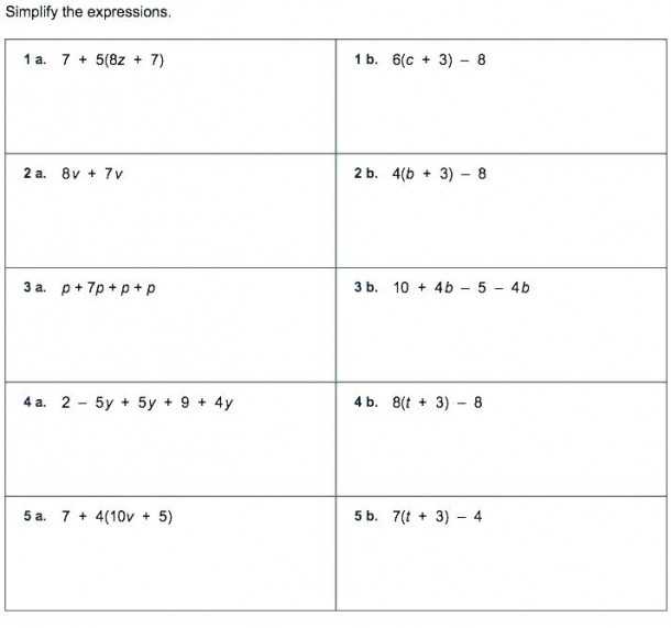 Simplifying Expressions Worksheets 7Th Grade regarding Simplifying Algebraic Expressions Worksheet