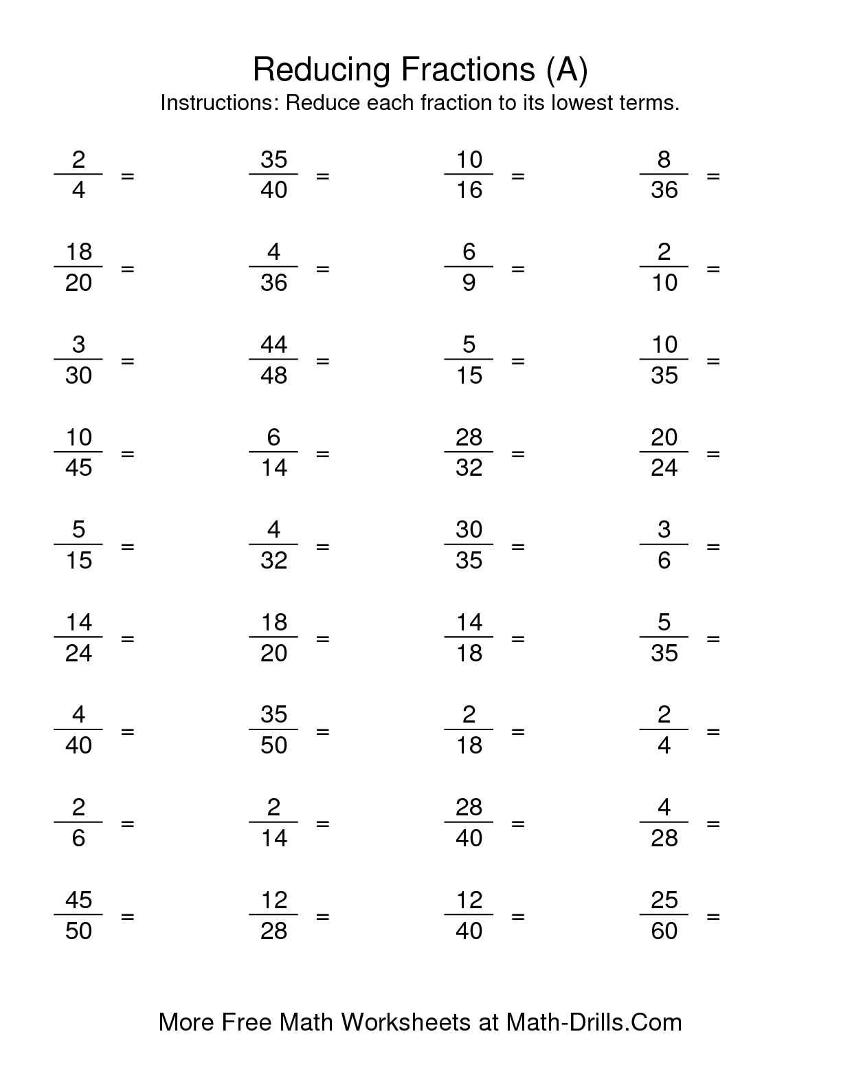 Simplifying Fractions Worksheets 5Th Grade Throughout Reducing Fractions Worksheet Pdf
