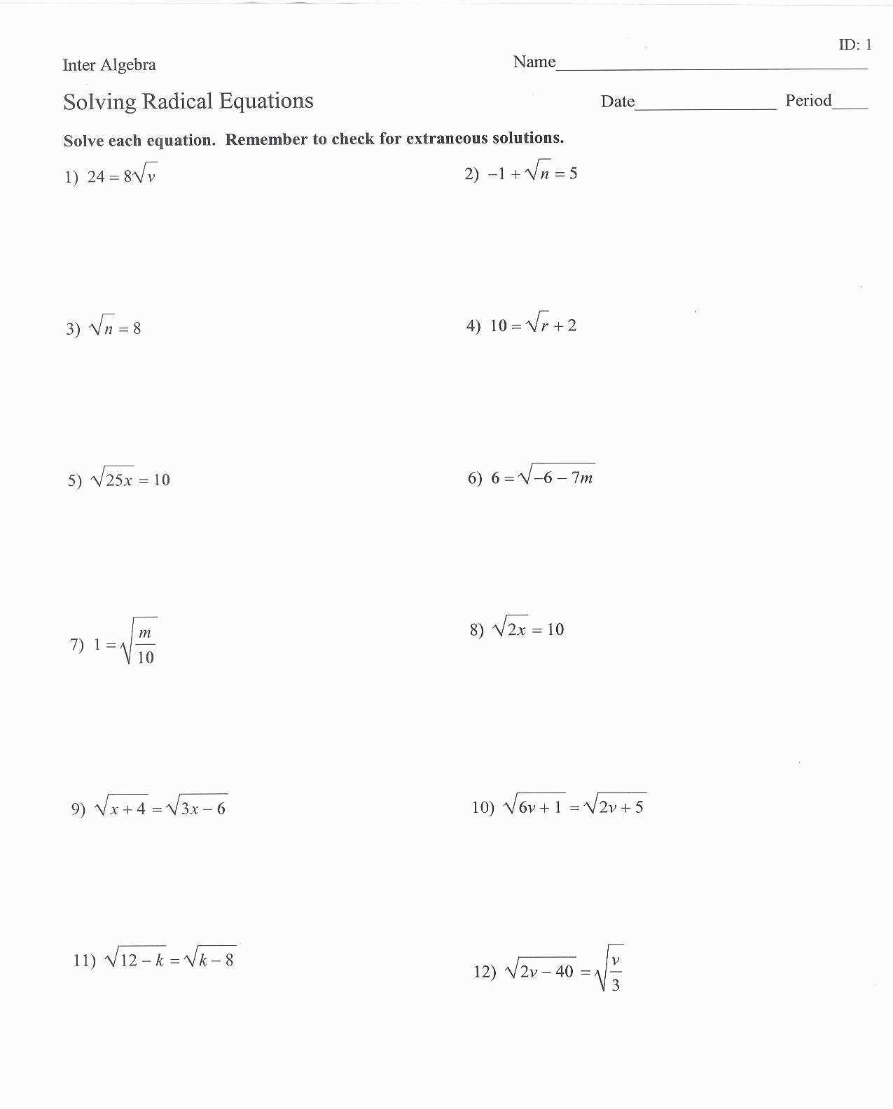 Simplifying Radical Expressions Worksheet — Db Excel With Regard To Multiplying Radical Expressions Worksheet