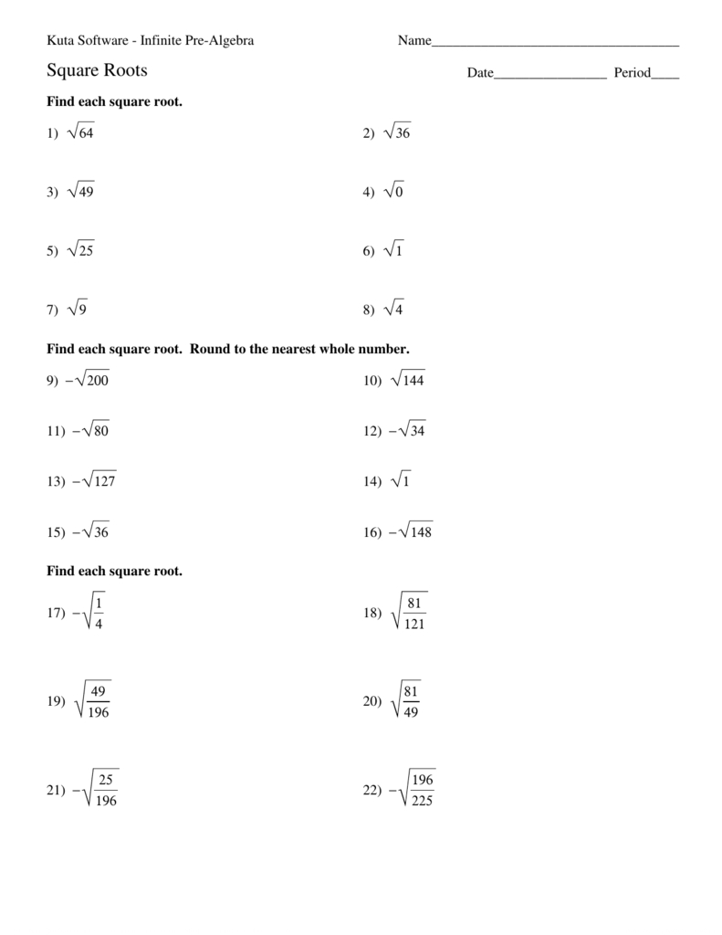 Simplifying Square Roots Kuta in Estimating Square Root Worksheet