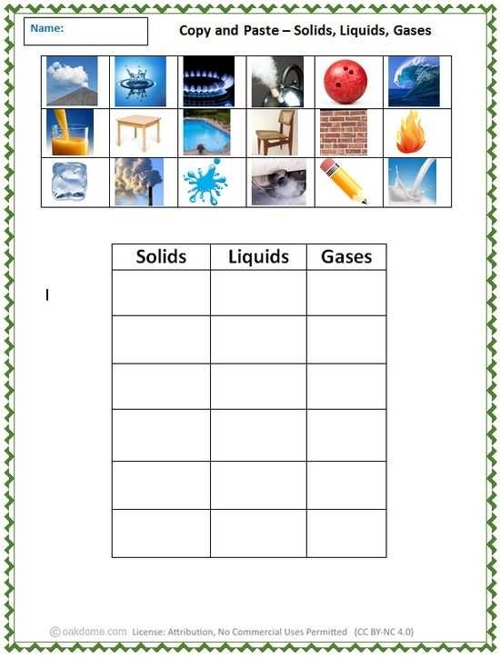 Solid Liquid Gas Worksheets For Grade 1 Intended For Solid Liquid Gas Worksheet