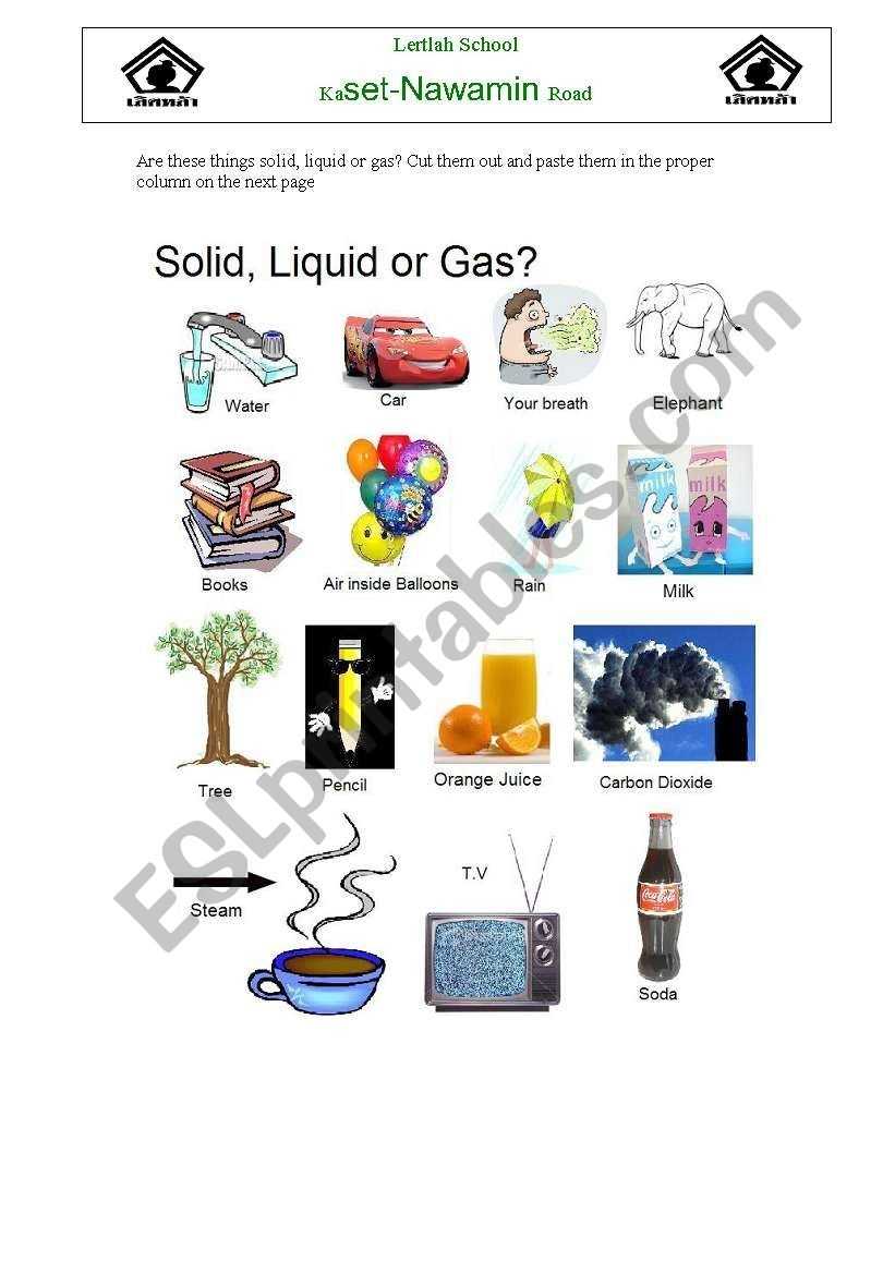 Solid Liquid Or Gas - Esl Worksheet By Merylfranco With Regard To Solid Liquid Gas Worksheet