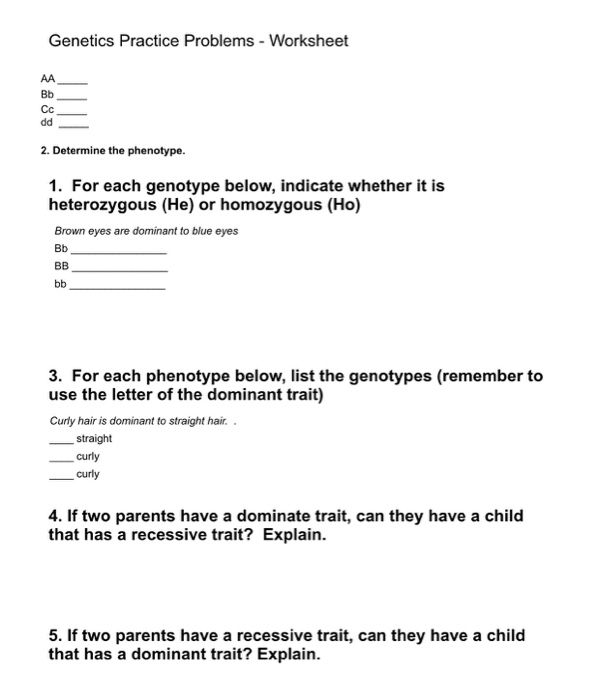 Solved Genetics Practice Problems - Worksheet Аа Bb Cc Dd 2. | Chegg with regard to Genetics Practice Problems Worksheet