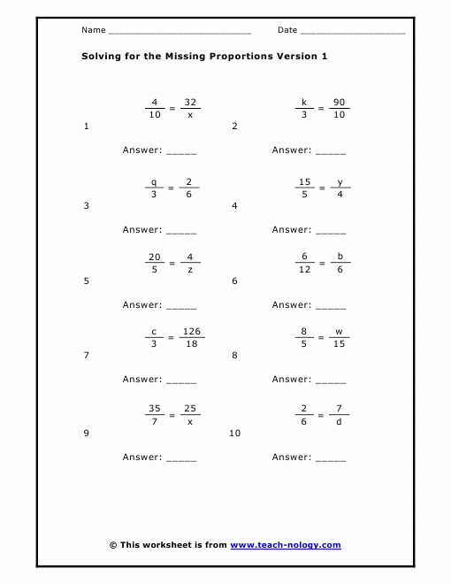Solving For The Missing Proportions pertaining to Proportions Worksheet 6Th Grade