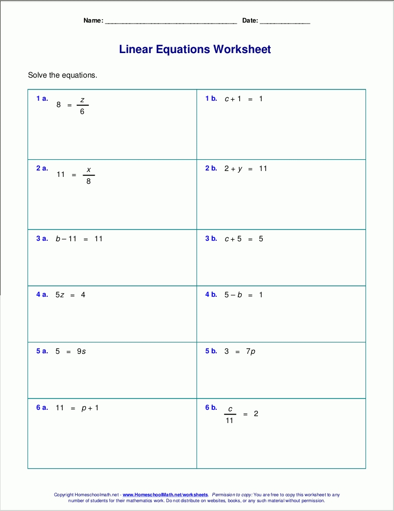 Solving Linear Equations Worksheets Grade 8 With Answers Pdf Inside Simplifying Linear Expressions Worksheet