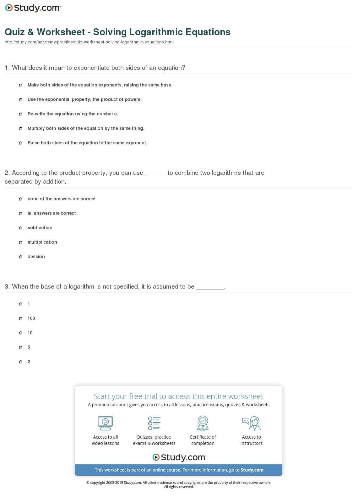 Solving Logarithmic Equations Worksheet — Db-Excel throughout Solving Logarithmic Equations Worksheet