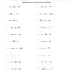 Solving Simple Linear Equations With Unknown Values Between  99 And 99 And Variables On The Left With Algebra 2 Worksheet Pdf
