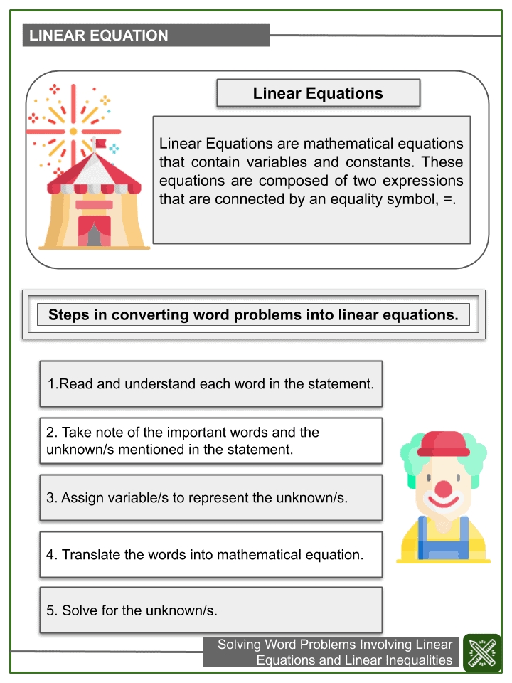 Solving Word Problems Involving Linear Equations Math Worksheets Pertaining To Solving Equations Word Problems Worksheet