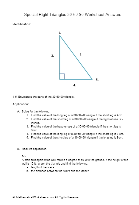 Special Right Triangles 30 60 90 Worksheet Answers In Special Right Triangles Worksheet