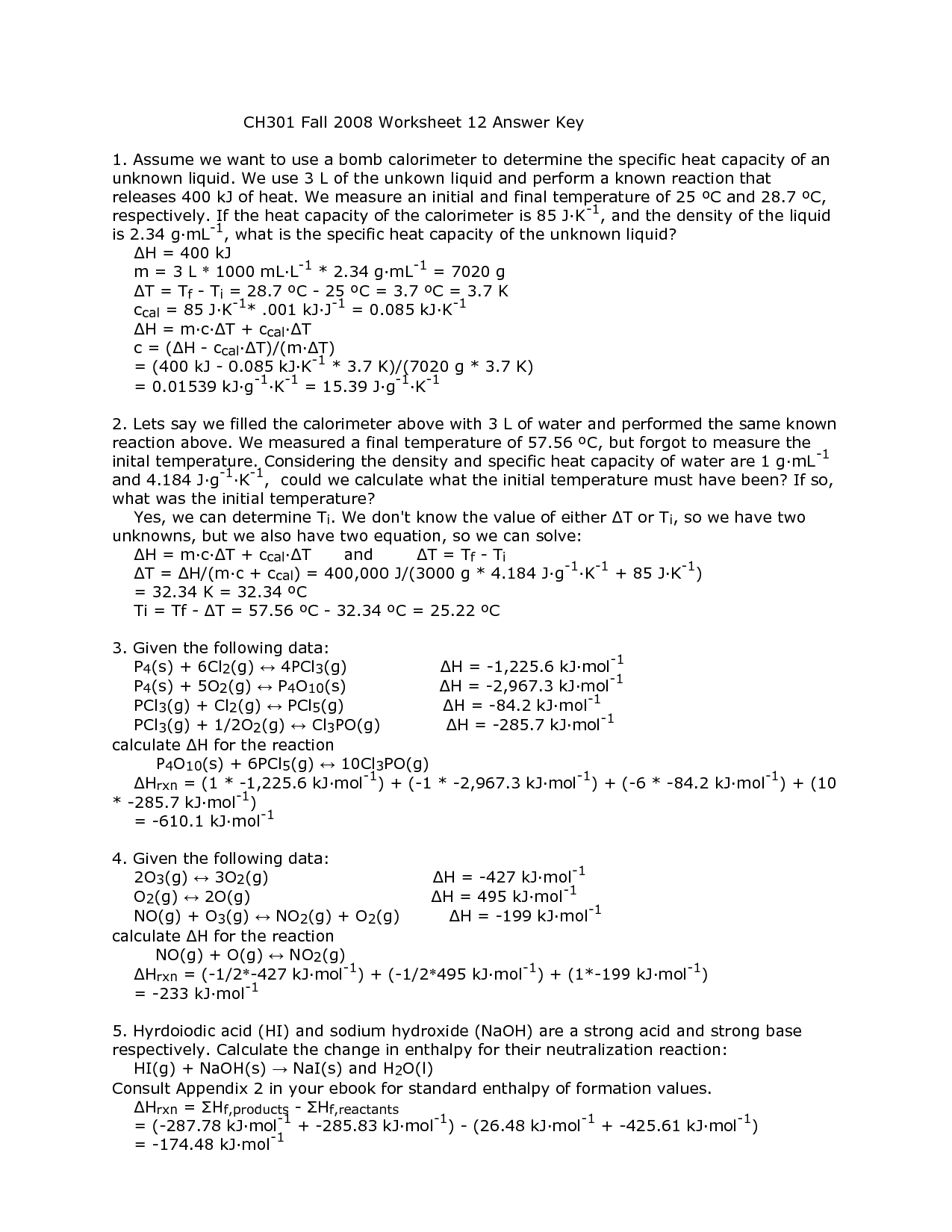 Specific Heat Calculations Worksheet Chemistry Answers - Martin Lindelof With Specific Heat Worksheet Answers