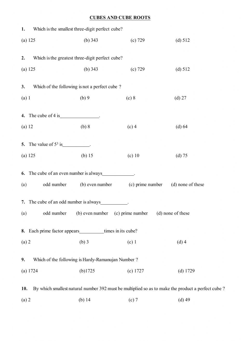 Square And Cube Roots Worksheet regarding Simplifying Cube Roots Worksheet