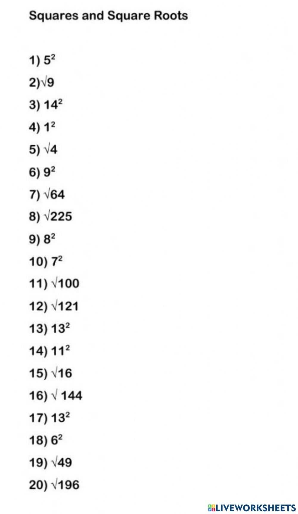 Square Root Grade 7 Worksheet Regarding Square Root Practice Worksheet