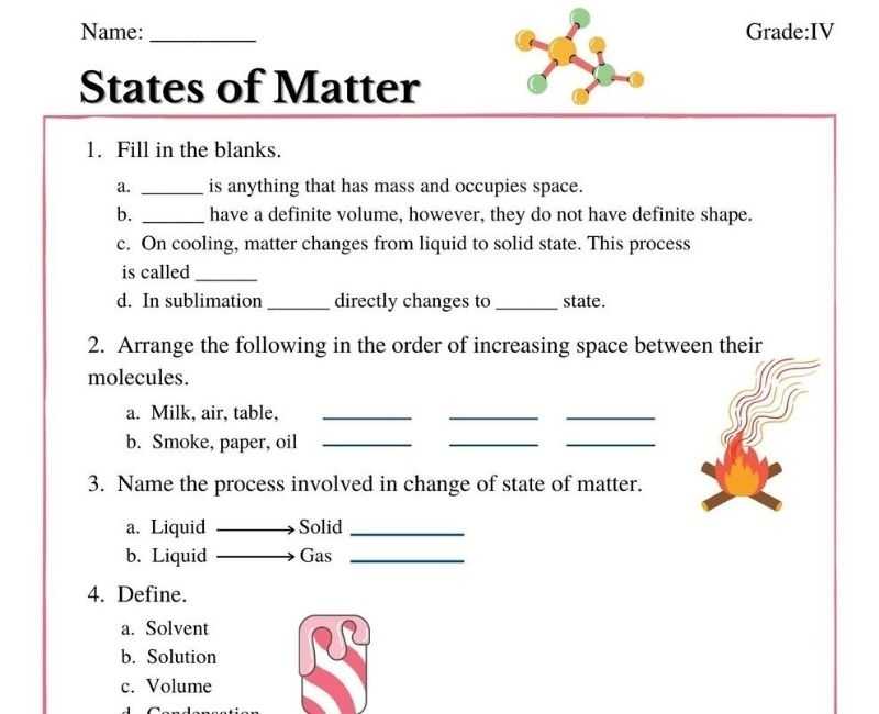 States Of Matter Class 4 Worksheet regarding Changes In Matter Worksheet