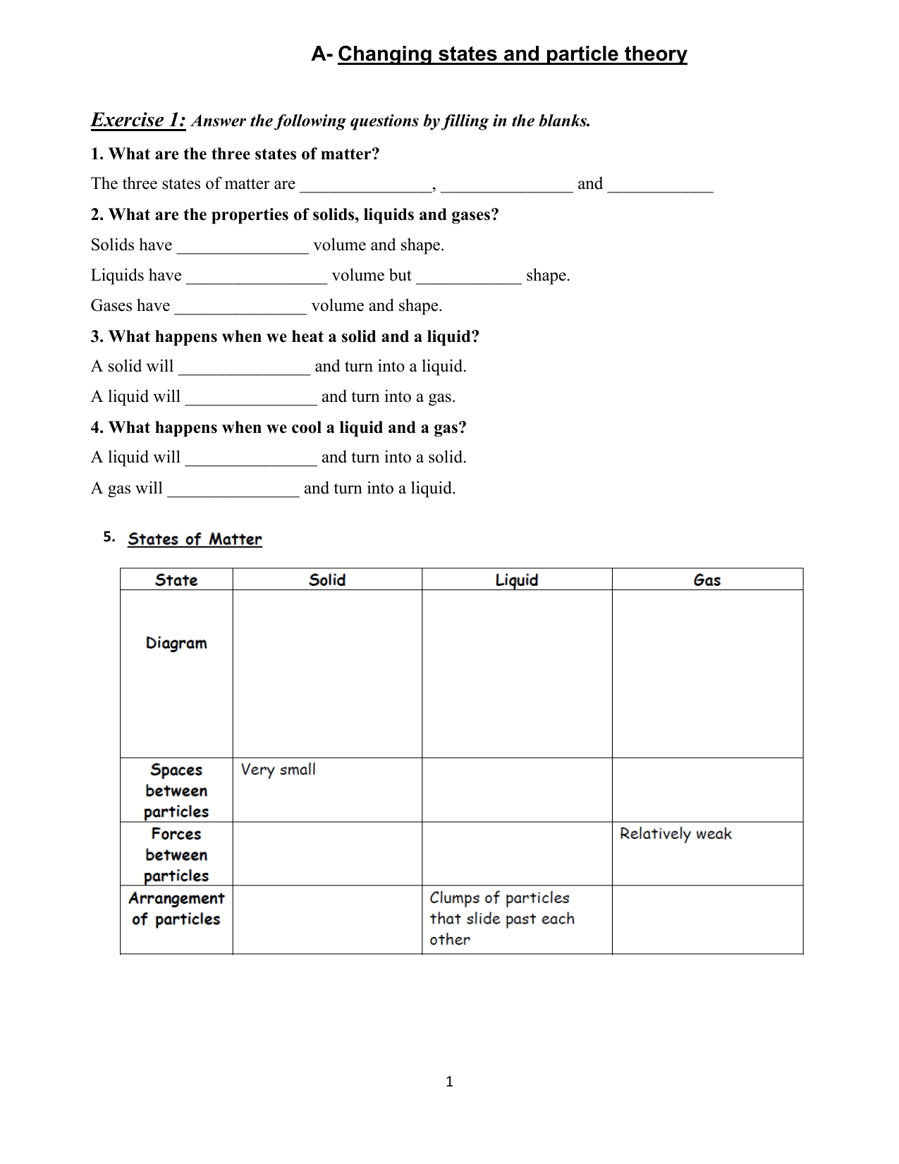 States Of Matter Worksheet Intended For State Of Matter Worksheet