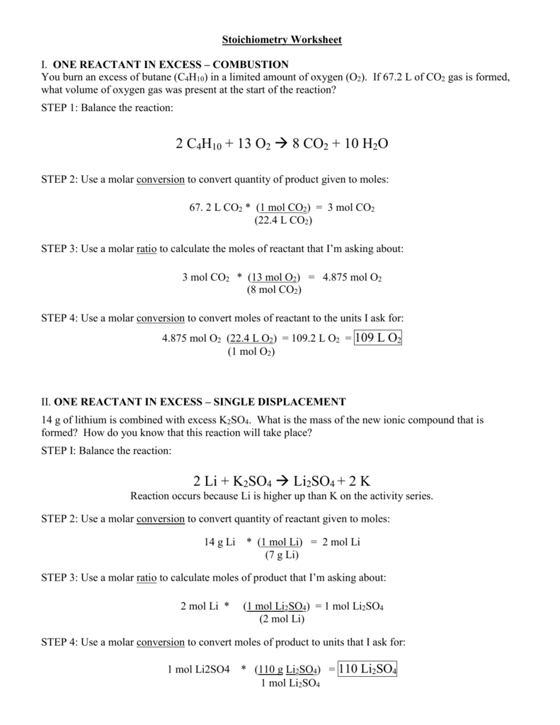Stoichiometry Worksheet With Answers in Worksheet For Basic Stoichiometry Answer