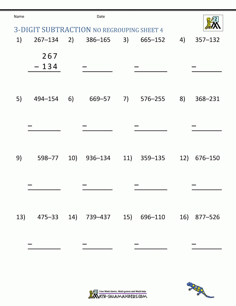 Subtraction Across Zeros Worksheet Intended For Subtraction Across Zeros Worksheet