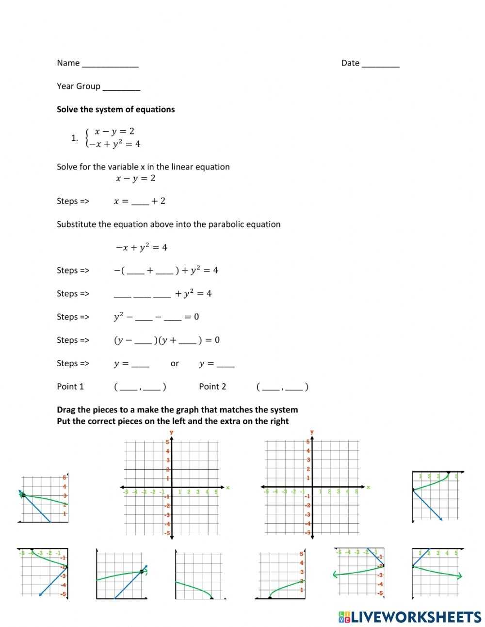 System Of Equations - Substitution - Linear And Nonlinear Worksheet throughout Linear And Nonlinear Functions Worksheet