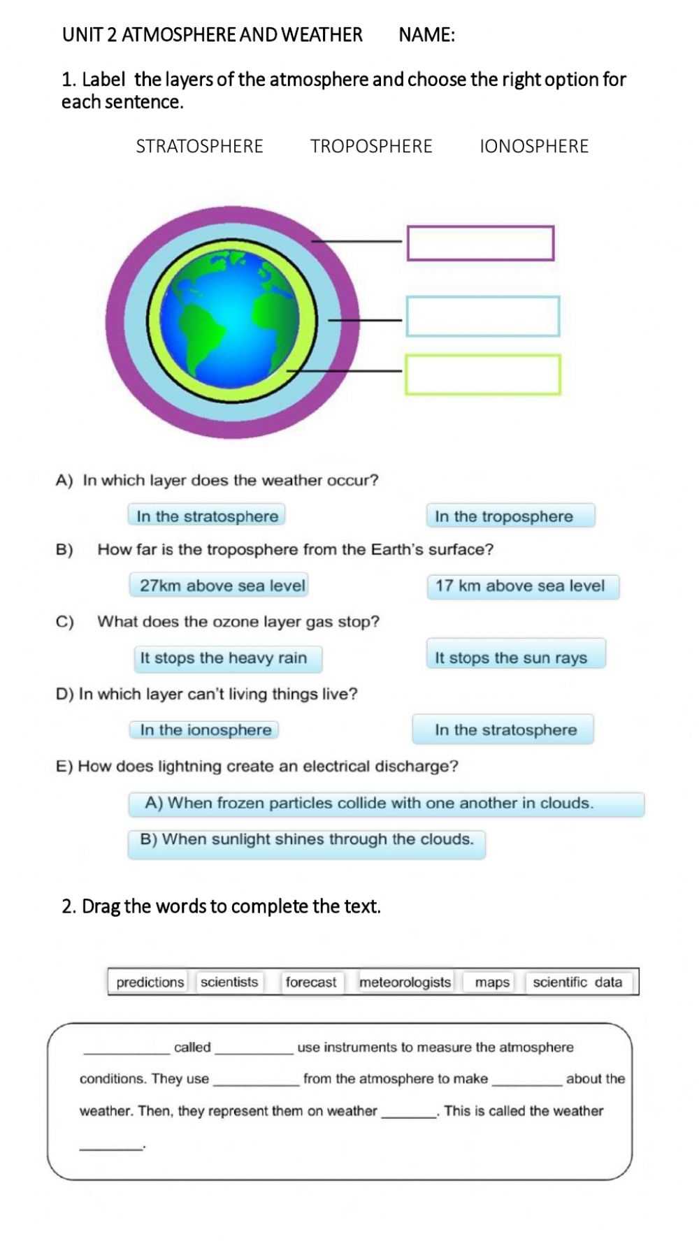 The Atmosphere, Weather And Climate Worksheet With Regard To Weather Vs Climate Worksheet