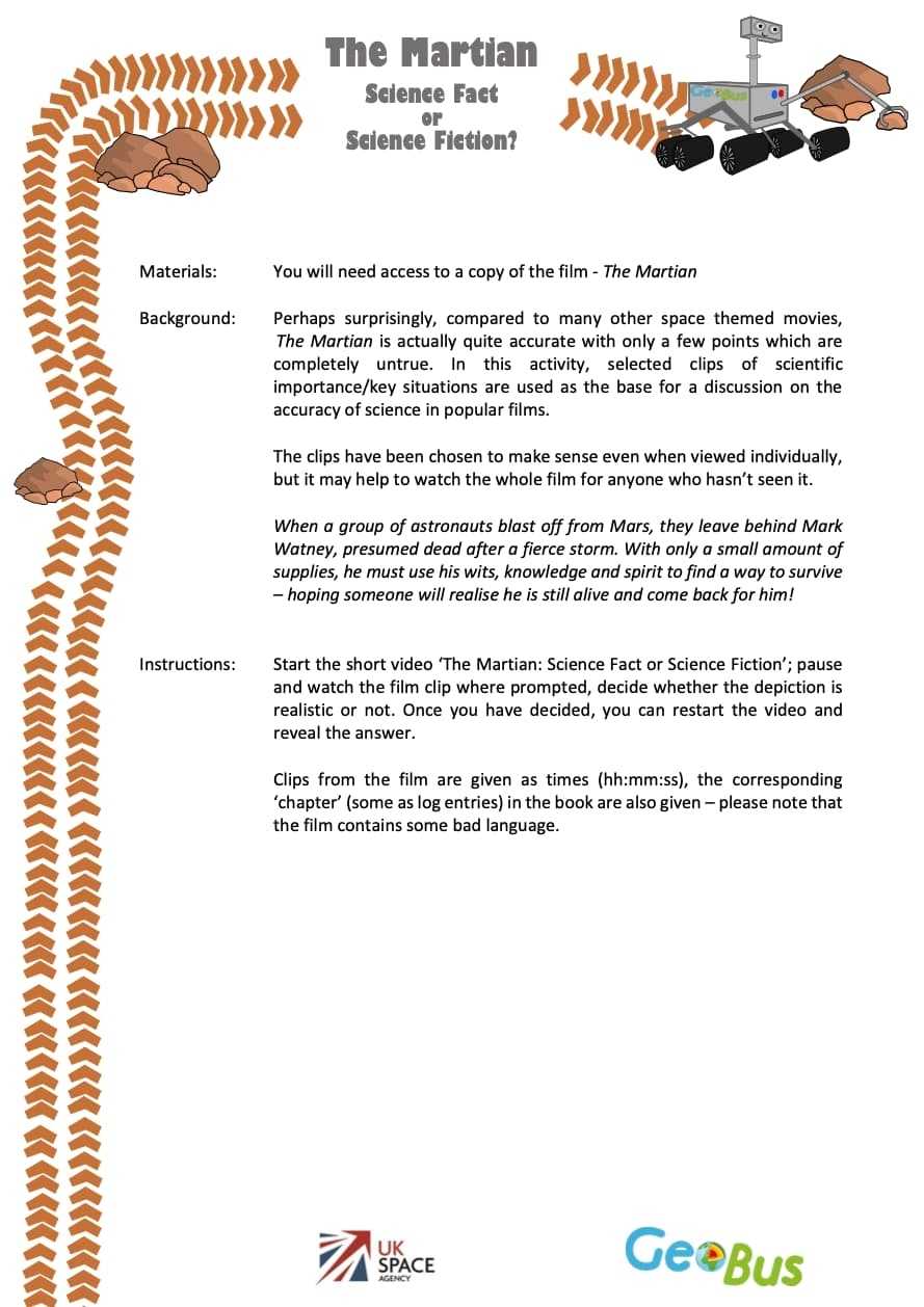The Martian - Science Fact Or Science Fiction Events inside The Martian Movie Worksheet